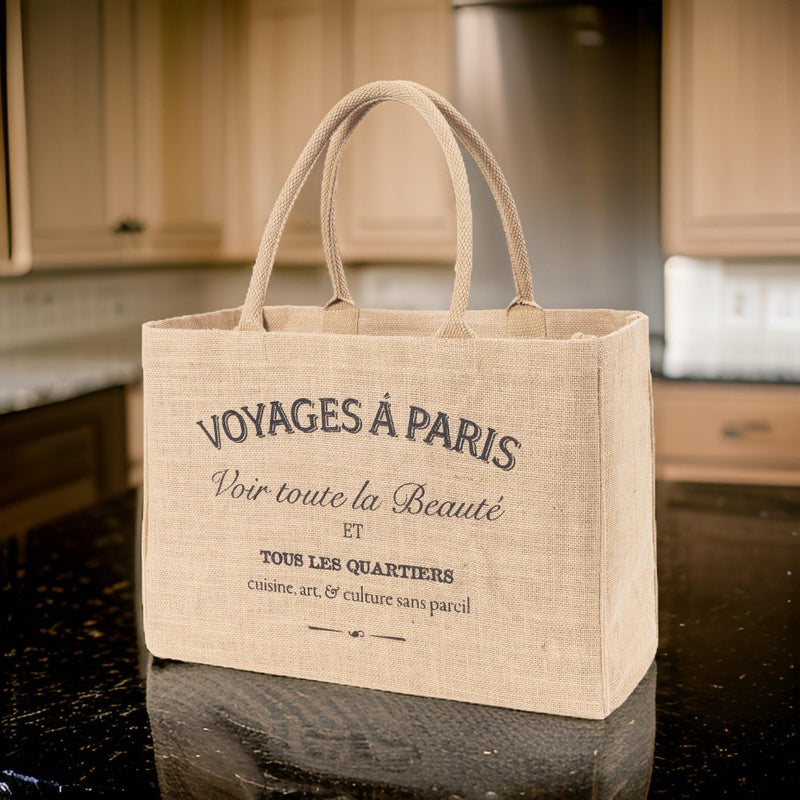 KAF Home Jute Market Tote Bag with Handles, Voyages - Image 3
